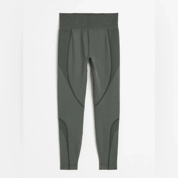 H&M DryMove™ Seamless Shaping Sports Leggings in Olive Green SZ M - Picture 1 of 6
